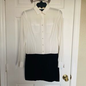 Armani Exchange White and Black Long-Sleeve Shirt Dress